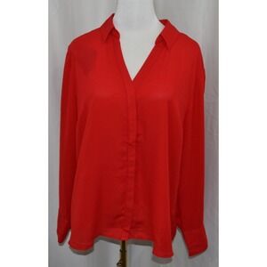 Worthington Red Long Sleeve Button Up Blouse‎ Size PXL